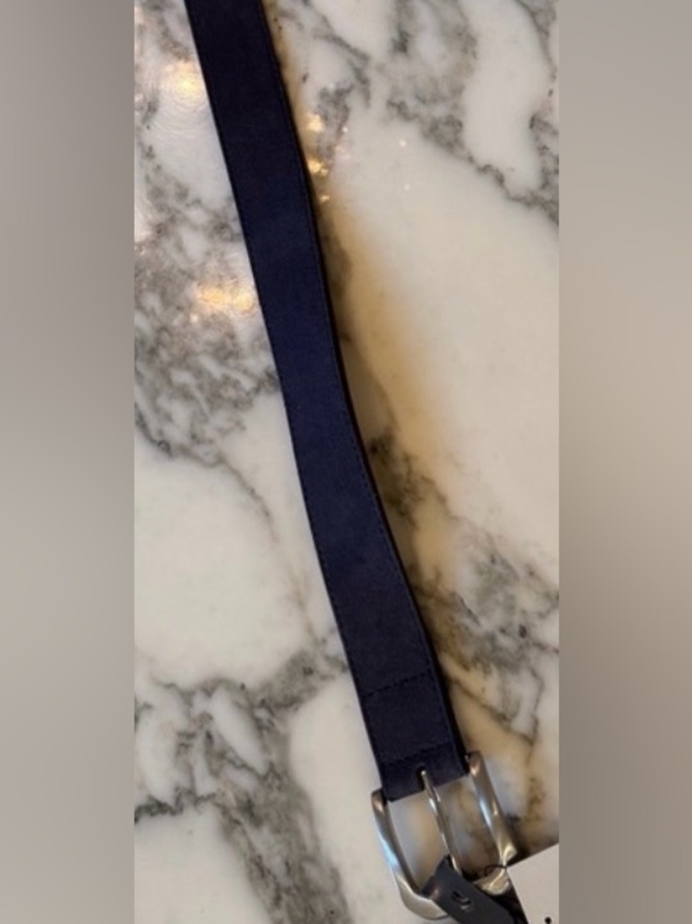 NWT Nordstrom Rack Grey Blue Genuine Leather Suede Belt Sz 38 Silver Tone Buckle